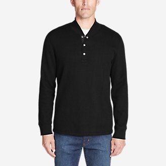 Men's Faux Shearling-Lined Thermal Henley in Black