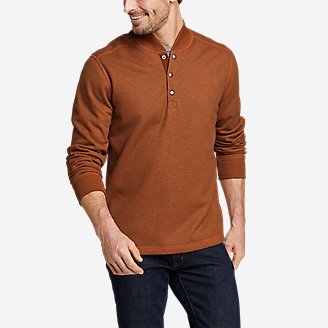 Men's Faux Shearling-Lined Thermal Henley in Red