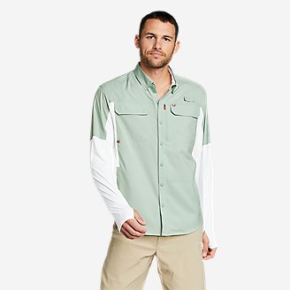 Men's Twin Fin Hybrid Long-Sleeve Fishing Shirt in Green