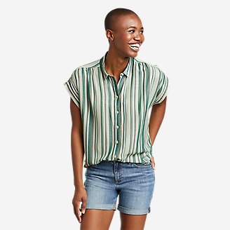 Women's Tranquil Short-Sleeve Shirred Shirt - Pattern in Green