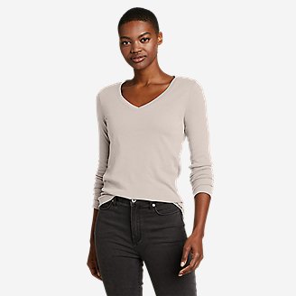Women's Favorite Long-Sleeve V-Neck T-Shirt in Beige