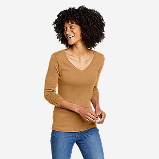 Women's Favorite Long-Sleeve V-Neck T-Shirt in Brown