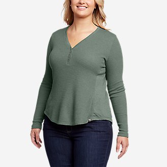 Women's Myriad Thermal-Jersey Mix Henley in Green