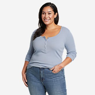 Women's Favorite Long-Sleeve Henley T-Shirt in Blue