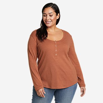 Women's Favorite Long-Sleeve Henley T-Shirt in Red