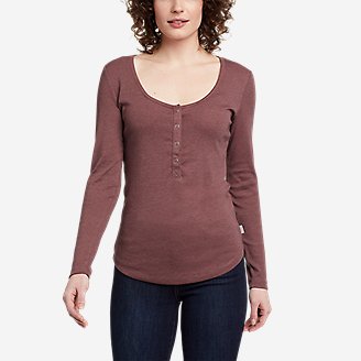 Women's Favorite Long-Sleeve Henley T-Shirt in Pink
