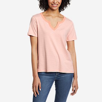 Women's Favorite Short-Sleeve Notch-Neck T-Shirt - Stripe in Orange