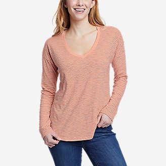 Women's Sunwashed Striped V-Neck T-Shirt in Orange