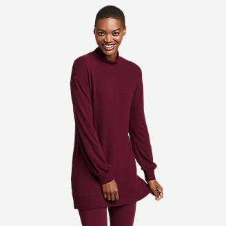 Women's Brushed Mixed-Stitch Funnel-Neck Tunic in Red