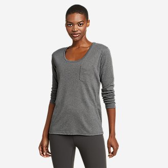 Women's Favorite Scoop-Neck Long-Sleeve Pocket T-Shirt in Gray