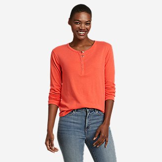 Women's Favorite Snap Henley Long-Sleeve T-Shirt in Red