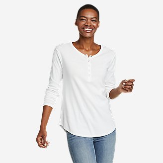 Women's Favorite Snap Henley Long-Sleeve T-Shirt in White