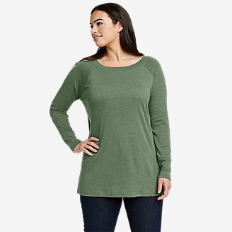 Women's Favorite Long-Sleeve Slit Hem Tunic in Green