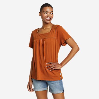 Mountain Town Square Neck Short-Sleeve T-Shirt in Brown