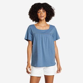 Mountain Town Square Neck Short-Sleeve T-Shirt in Blue