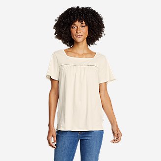 Mountain Town Square Neck Short-Sleeve T-Shirt in White