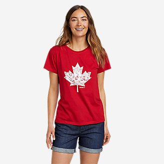Women's Forest Maple Leaf Graphic T-Shirt in Red