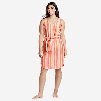 Women's Beach Light Linen Midi Dress in Orange