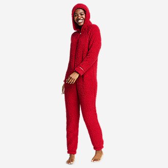 Women's Fireside Plush Fleece Camp Suit in Red