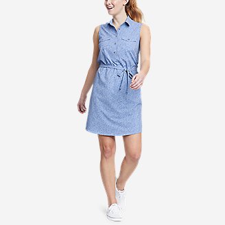 Women's Departure Sleeveless Shirt Dress - Print in Blue