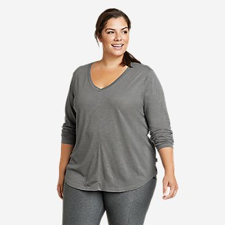 Women's Gate Check Long-Sleeve V-Neck T-Shirt in Gray