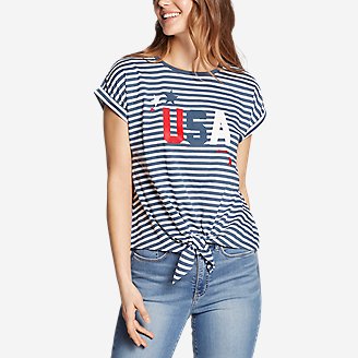 Women's Myriad Tie-Front T-Shirt - USA Graphic in Blue