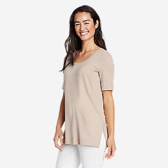 Women's Gate Check Elbow-Sleeve T-Shirt in Beige