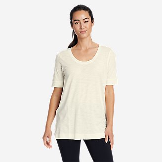 Women's Gate Check Elbow-Sleeve T-Shirt in White