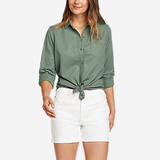 Women's Long-Sleeve Wave Break Linen Roll-Sleeve Shirt in Green