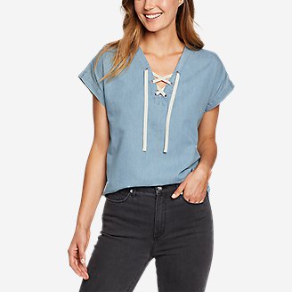 Women's Halcyon Short-Sleeve Lace-Up Top - Indigo in Blue