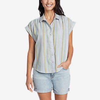 Women's Halcyon Short-Sleeve Shirred Shirt in Blue
