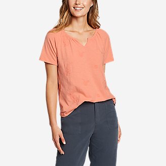 Women's Mountain Meadow Embroidered Short-Sleeve T-Shirt in Orange