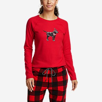 Women's Thermal Raglan-Sleeve Crew - Holiday Dog in Red