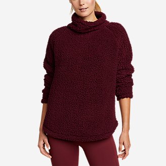 Women's Campfire Plush Pullover Shirttail Funnel Neck in Red