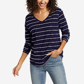 Women's Stines Long-Sleeve Easy V-Neck T-Shirt - Stripe in Blue