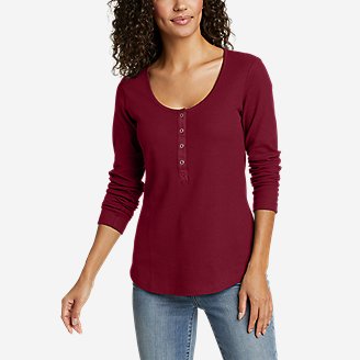 Women's Thermal Snap Henley in Red