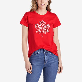 Women's Graphic T-Shirt - Maple Leaf Emoji in Red