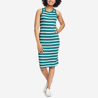 Women's Coast and Climb Rib-Knit Sleeveless Dress - Stripe in Green