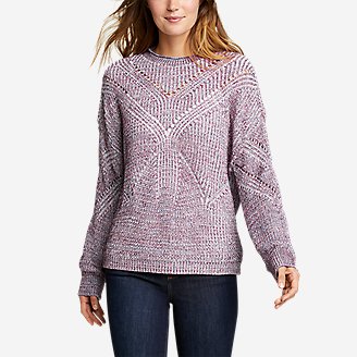 Women's Pullover Crewneck Shaker-Knit Sweater in Red